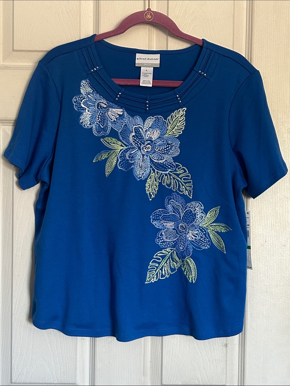 NWT Alfred Dunner short sleeve floral embroidered tee size petite large